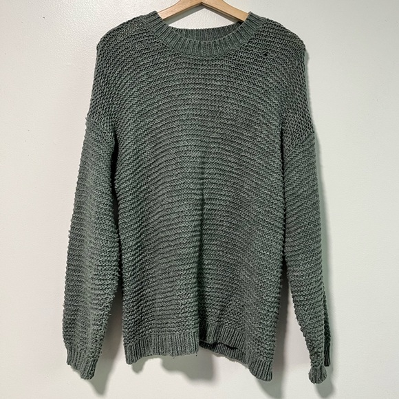 Aerie Open Back Sage Green Knit Sweater Size XS - Picture 2 of 6